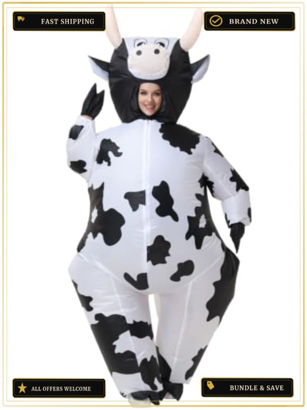 Inflatable Cow Costume Adult Blow Up Suit Halloween Jumpsuit Fancy Party